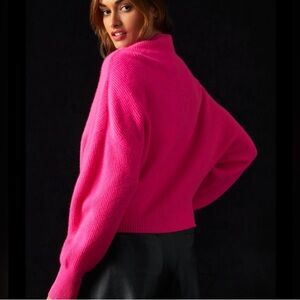 Pilcro 100% Cashmere Hot Pink Dolman Funnel Neck Fisherman's Rib Sweater Sweater